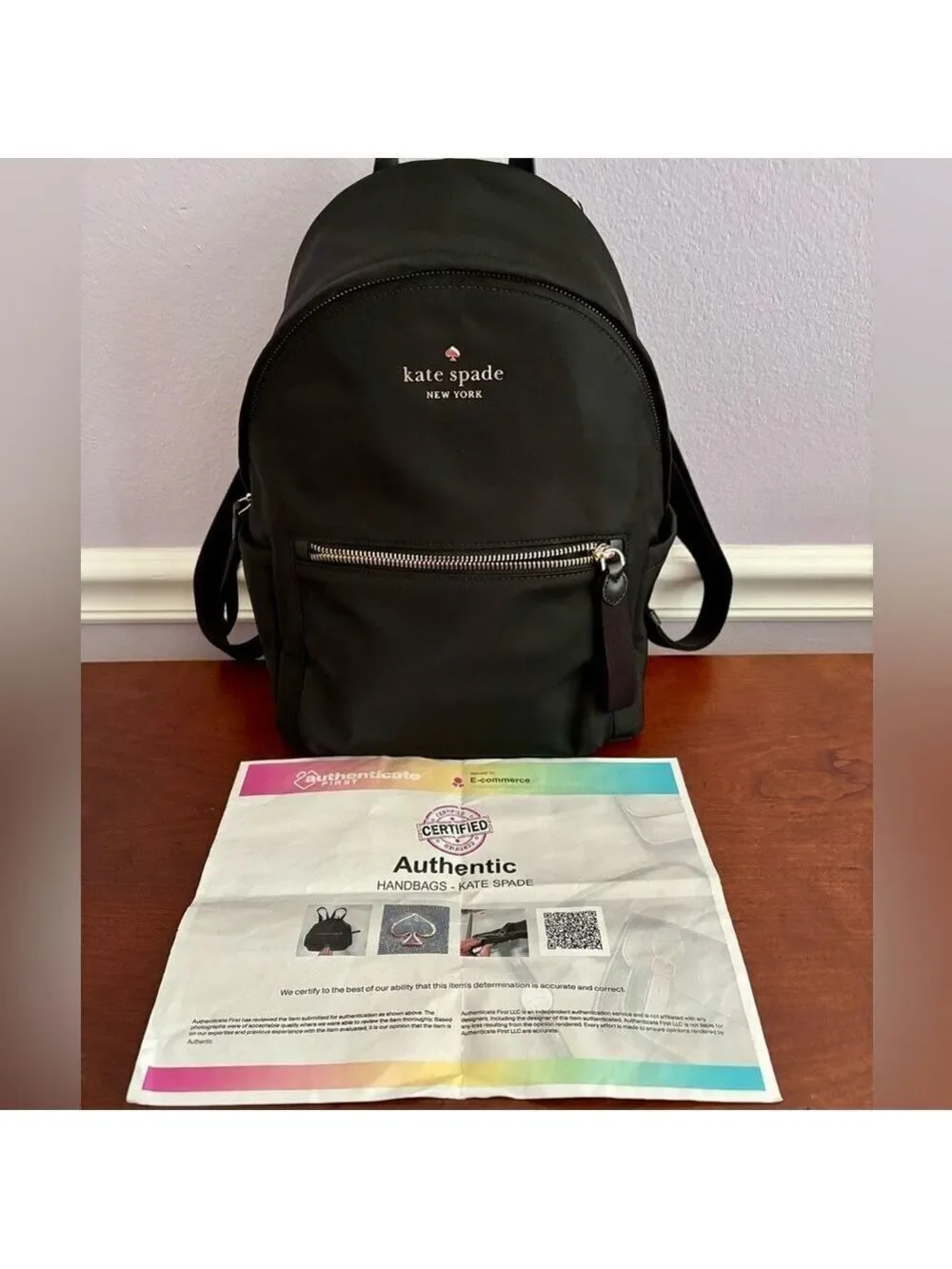 Kate Spade New York Chelsea Black Nylon Backpack | Gold Hardware | COA